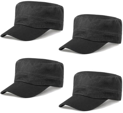 Glamorstar Unisex Cadet Army Hats 4 Pieces Military Flat Top Newsboy Cap - color: 4 Black