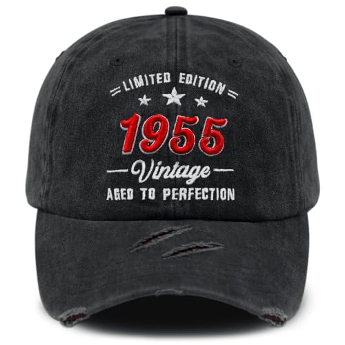 3D Embroidered Birthday Vintage Baseball Cap for Men Women, Washed Distressed Classic Cotton Adjustable Ideal Hat - color: 1955 Year