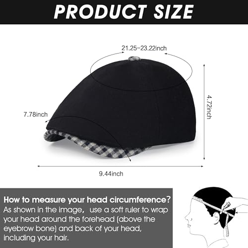 Newsboy Cap for Men Adjustable 6 Panel Flat Hat - color: G2#-black