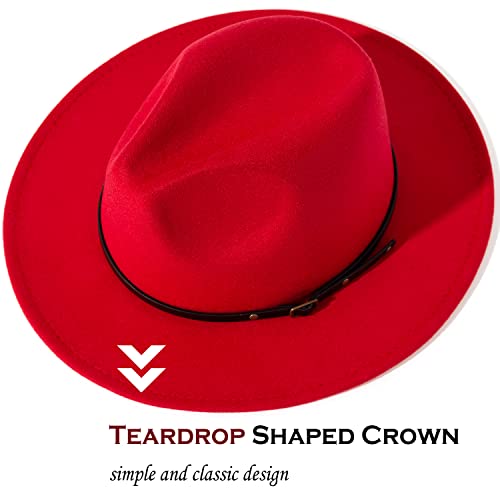 Lisianthus Women Belt Buckle Fedora Hat - color: Red