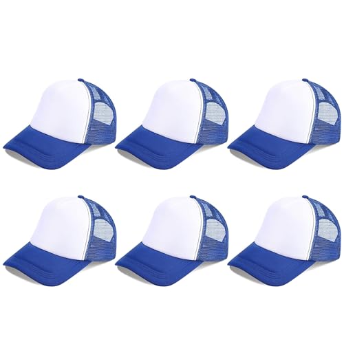 Trucker Hats Bulk Blank Mesh Sublimation Blank Hats Adjustable Baseball Caps Hats for Men and Women - color: 6pcs Dark Blue and White Hat