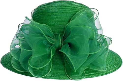 Women's Kentucky Derby Church Dress Hat Wide Brim Leaf Flower Bridal Shower Hat - color: 01 Green