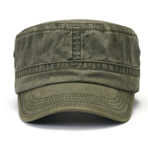 2 Pack Military Caps for Men Women, Washed Cotton Cadet Army Hats - color: Army Green+khaki