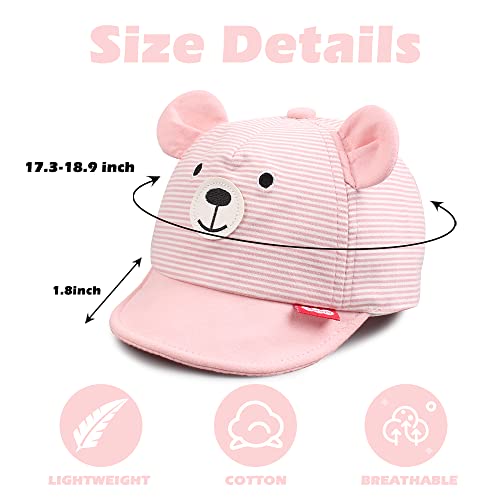JANGANNSA Baby Duck Cap Infant Kids Sun Hat Bear Cute Cartoon Caps Spring Summer - color: Pink Striped Bear, size: 3-18 Months