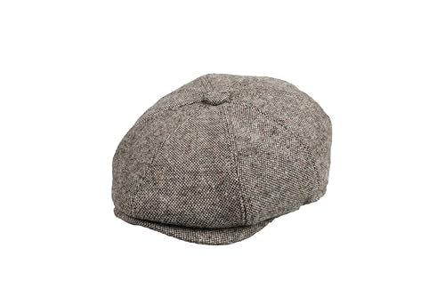 8 Panel Wool Blend Newsboy Cap – Classic Tweed & Herringbone Baker Boy Hat for Men & Women - color: Beige Tweed, size: Large