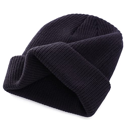 Connectyle 2 Pack Classic Cuffed Beanie Hat for Men & Women Warm Winter Knit Hat Thick Beanies Skull Cap Acrylic Watch Cap - color: Black+navy Blue