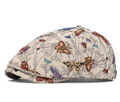 Quanhaigou Newsboy Flat Cap, Men's Vintage Gatsby Ivy Cabbie Hat, Beret Golf Driving Hats - color: Butterfly Khaki