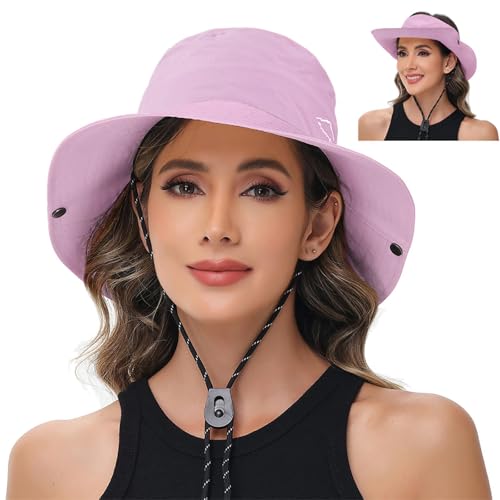 Sun Hats for Women Bucket Hat UV Protection Fishing Hat Wide Brim Safari Hats 2 in 1 Zip-Off Sun Visor Hats UPF 50+ - color: 1pack-light Purple