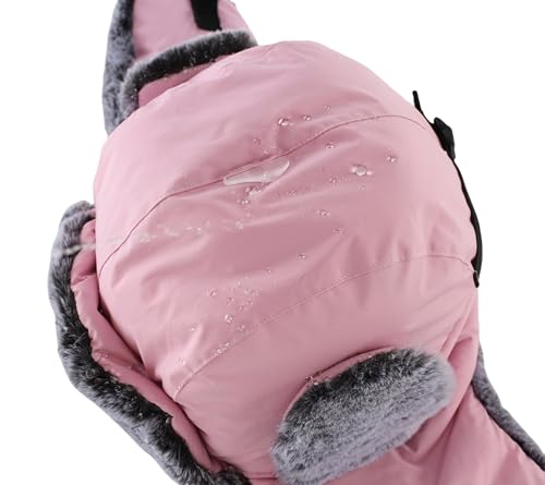 Connectyle Trapper Hat for Men Women Faux Fur Trooper Trapper Winter Hat with Ear Flaps Waterproof Ushanka Hunting Hats - color: Pink
