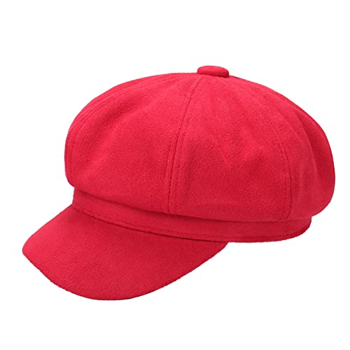Newsboy Cabbie Baker boy hat Beret Cap for Women Pageboy Visor Paperboy Hat Sailor Fiddler Hat Adjustable - color: Red Tweed
