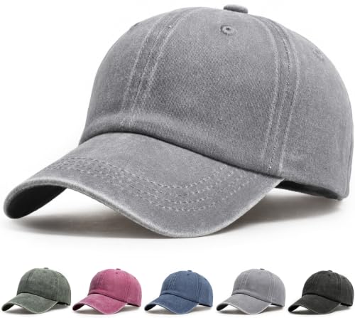 Vintage Cotton Baseball Cap Low Profile Dad Hat for Men Women - color: Grey