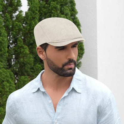 Flat Cap for Men Newsboy Caps Linen Mens Hats Golf Hat Irish Ivy Gatsby Cabbie Driving - color: Light Khaki, size: Large