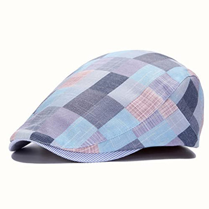 Men's Newsboy Hat Striped Plaid Cap Ivy Gatsby Cabbie Driving Irish Beret - color: Blue02