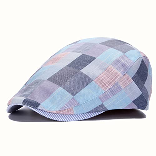 Men's Newsboy Hat Striped Plaid Cap Ivy Gatsby Cabbie Driving Irish Beret - color: Blue02