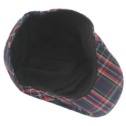 QHFHULV Newsboy Cap for Men Cotton Flat Gatsby Ivy Golf Cabbie Driving Hat - color: Plaid Navy
