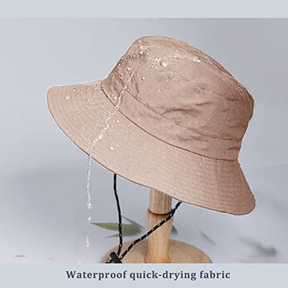 Waterproof Bucket Hat for Women and Men - UV Protection Beach Sun Hat Fishing Safari Boonie Hat Rain Hat Adjustable Packable - color: Beige - Waterproof