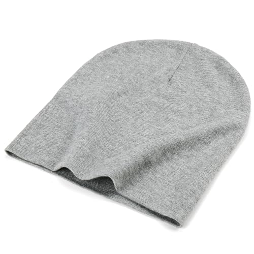 Thin 100% Cotton Fine-Knit Beanie Hat Slouchy Soft Chemo Skull Cap - color: 1-light Heather Grey