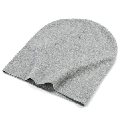 Thin 100% Cotton Fine-Knit Beanie Hat Slouchy Soft Chemo Skull Cap - color: 1-light Heather Grey