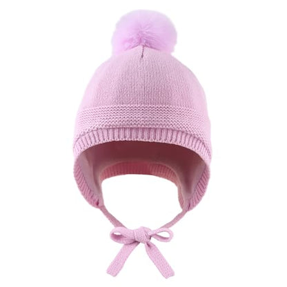 JANGANNSA Basic Winter Baby Boy Beanie Pompom Knit Girl Hat Kid Earflap Cap - color: Magenta Hat, size: 2-5T