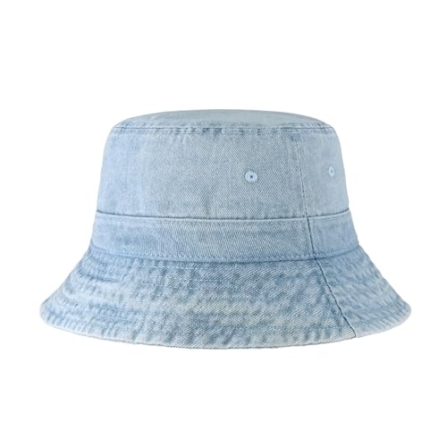 Hot Summer Bucket Hat - Trendy Cotton Sun Hat for Beach, Golf, Fishing - color: Light Denim