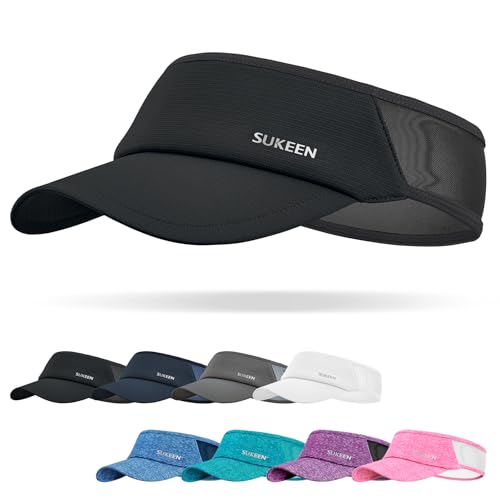 Sukeen Sports Sun Visor Men Women Lightweight Portable Cooling Stretchy Visor Hat for Running, Golf, Daily Wear - color: Black