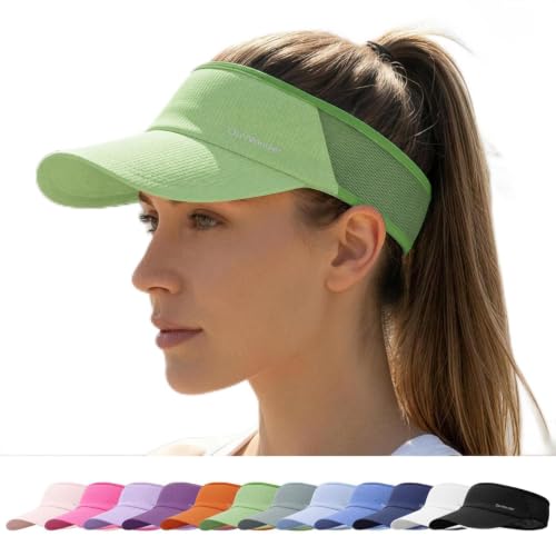 Sport Sun Visor Hat for Women Men - Lightweight Stretchy Polyester Spandex Quick Dry Sweatband Wrinkle Resistant - color: Green, size: Medium