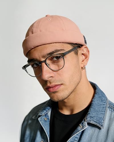 Croogo Cotton Brimless Hat for Men Rolled Cuff Docker Cap Casual Worker Hat - color: Gd30-pink