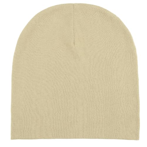 Thin 100% Cotton Fine-Knit Beanie Hat Slouchy Soft Chemo Skull Cap - color: 1-khaki