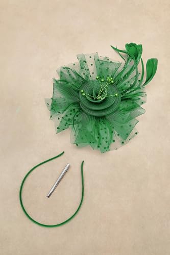 BABEYOND Fascinators Hats for Women Tea Party Flower Tulle Bead Derby Hat - color: Dark Green