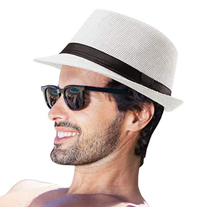 XL Straw Fedora Hats for Men Summer Trilby Beach Travel Panama Casual 7 1/2 - color: White