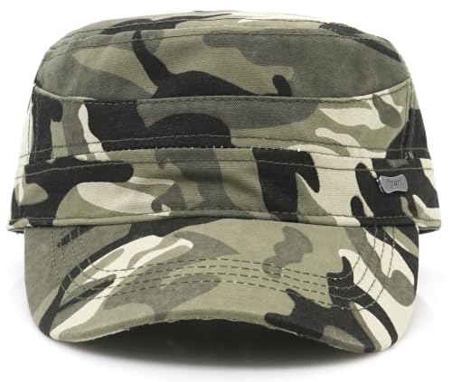 Men Flat Top Hat Cadet Army Cap Twill Cotton Baseball Military Cap - color: A - Light Green ( Camo )