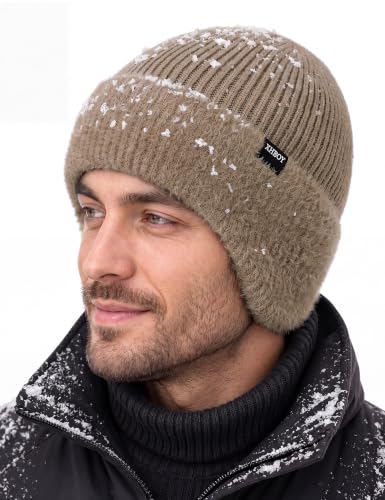 Durio Winter Beanie Hat with Earflap Windproof Knitted Cap - color: Khaki