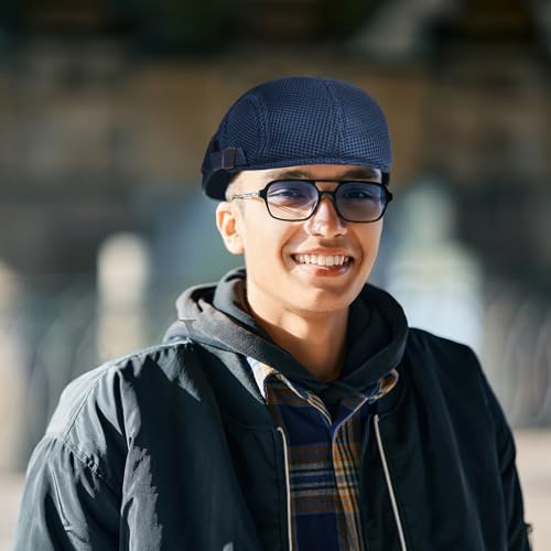 meioro Mens Breathable Mesh Summer Hat Adjustable Flat Cap Newsboy Beret Ivy Cap Irish Cabbie Fishing Hats - color: Navy+dark Grey