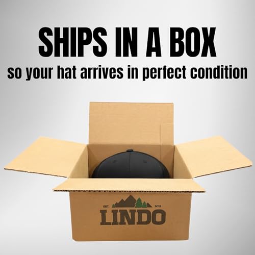 LINDO Trucker Hat [ Great Outdoors Design ] for Men and Women: Mid Profile Cap with Breathable Mesh Back and Adjustable Snap - color: Black