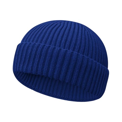 Wool Fisherman Beanies for Men Women Short Cuff Knit Beanie - color: Royalblue