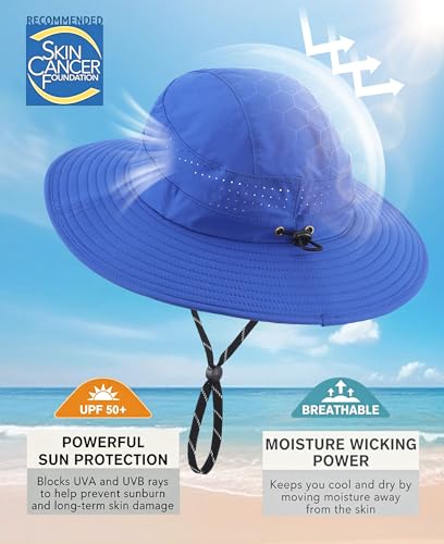 Connectyle UPF 50+ Wide Brim Sun Hat for Men Women UV Protection Bucket Hats Outdoor Breathable Safari Hat for Fishing Hiking - color: Royal Blue