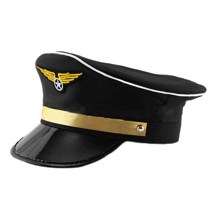 Adult Navy Pilot Airline Captain Hat Airplane Aviator Costume Cap For Captain Halloween Party Cosplay Supplies - color: Black