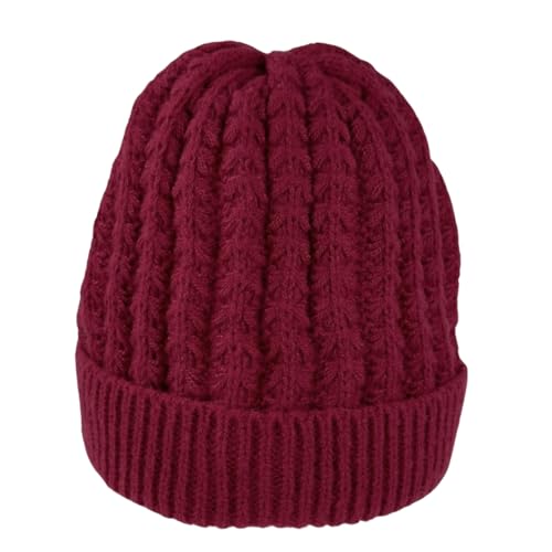 Humble Hilo Knit Hats Beanies for Women Winter Pom Beanie Men or Women Beanies Cable Knit Beanie - color: Dark Red