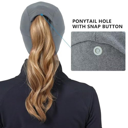 GADIEMKENSD Women's Winter Reflective Fleece Ponytail Hat with Drop Down Ear Warmer - color: Light Gray, size: 7-7 1/8