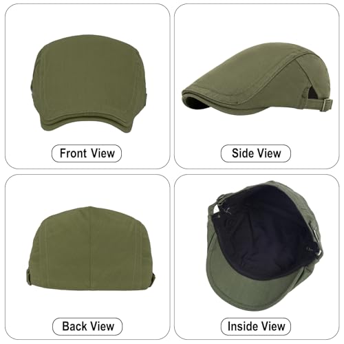 meioro Men's Cotton Newsboy Hat Striped Texture Adjustable Flat Cap - color: Green
