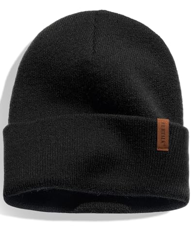 FURTALK Beanie for Men Women Cuffed Thick Knitted Winter Hat Skull Cap - color: Black