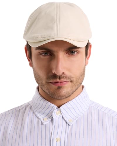 ZLYC Men Cotton Flat Cap Summer Scally Newsboy Beret Driver Hat - color: Plain Beige