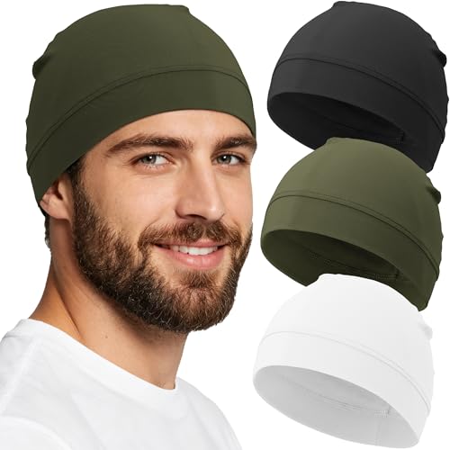 3-Pack 100% Cotton Skull Cap for Men Women Helmet Liner Caps - color: 3pcs-black,white,army Green