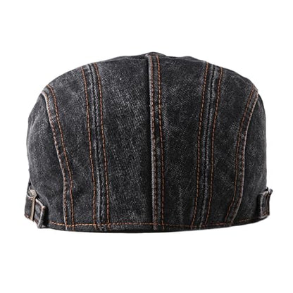 meioro Women Denim Newsboy Hat Cotton Flat Cap Ivy Gatsby Driving Hunting Gatsby Cabbie Denim Hats for Men - color: Black-b