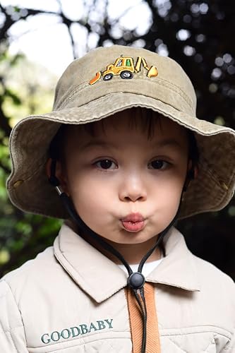 Safari Kids Sun Hat Bucket Boys Excavator Beach UPF 50+ Fishing Hat Toddler Girls Boonie Cap for 2-8T - color: Khaki