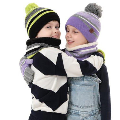 Azarxis Kids Winter Knitted Set Toddler Beanies Hat Scarf Gloves for Boys - color: Purple
