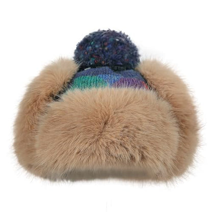Holiberty Womens Winter Knit Beanie Hat Ladies Fur Pom Poms Ears Warm Slouchy Snow Ski Cap Fleece Thermal Ushanka Trapper Hat - color: Navy Blue