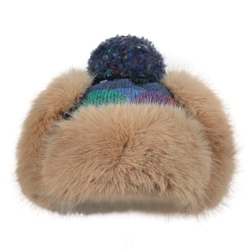 MioCloth Winter Pompom Beanie Hat for Women Girls Fluffy Knit Beanie Faux Fur Skull Cap Warm Crochet Earflap Hat - color: Blue