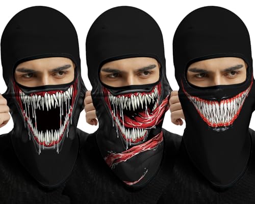 3D Balaclava Ski Mask Outdoor Headwear Mask Ghosts Skull Mask Men Women for Halloween Motorcycle Cycling Full Face Mask - color: Pattern 2 (3pcs)