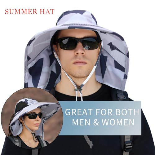 Sun Hat for Men Women with Neck Flap,UPF 50+ UV Protection Fishing Hat - color: 1pack-camo Grey